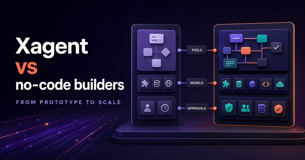 A lightweight no-code builder compared with a governed agent platform with tools, models, and approvals.